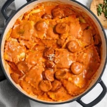 Easy Ravioli with Tomato Sauce in the pot