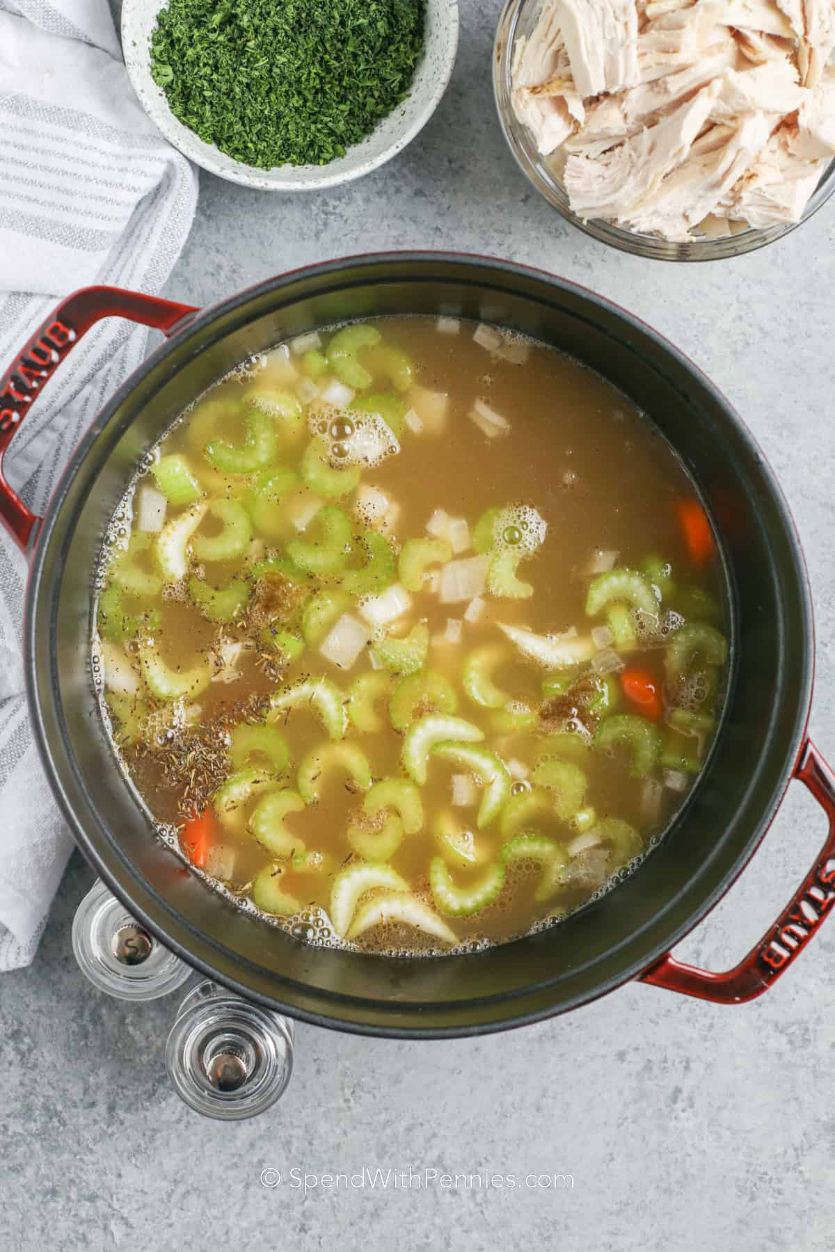 vegetables in a pot of broth