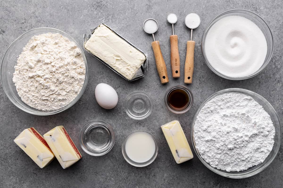 an overhead view of ingredients needed to make perfectly soft sugar cookies