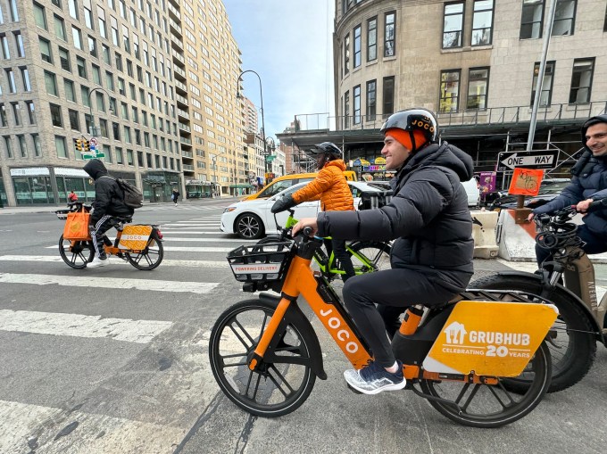 Jonathan Cohen, co-founder and chief growth officer of Joco, riding an e-bike in Manhattan.