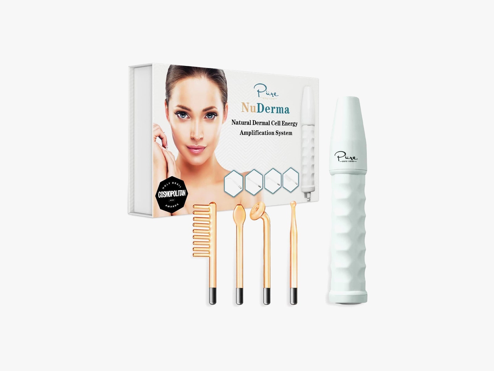 NuDerma Portable Handheld Skin Therapy Wand Machine with accessories and box packaging