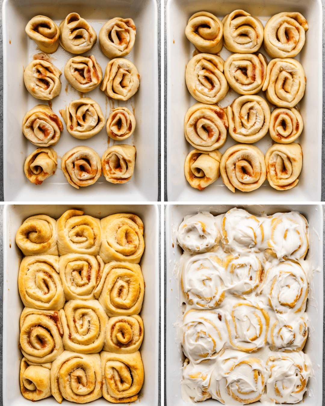 collage of steps making strawberries and cream rolls on pan