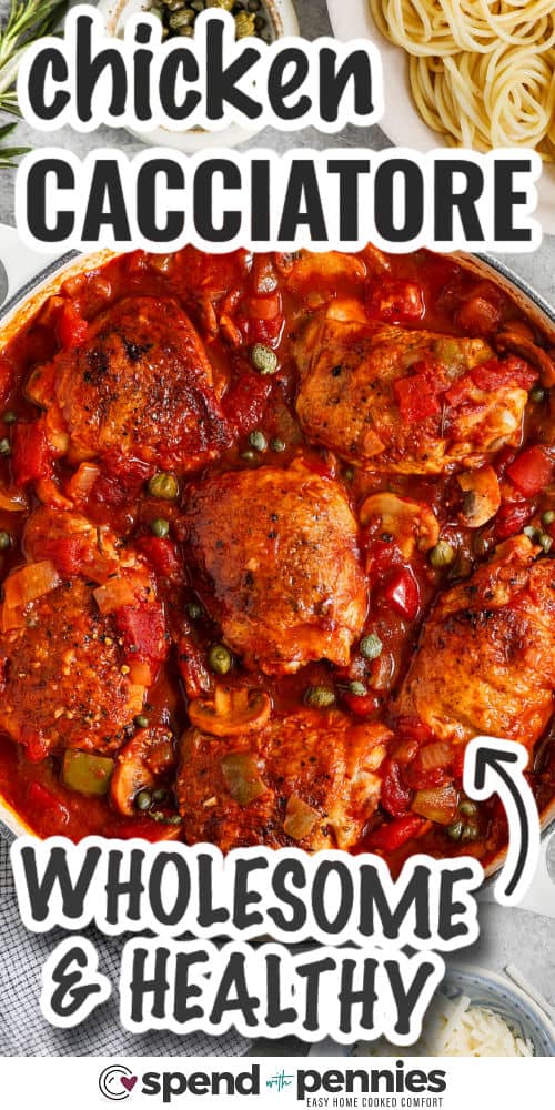 wholesome and healthy Chicken Cacciatore with writing