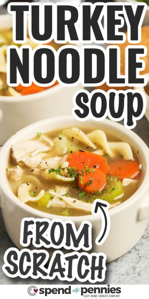 Turkey Noodle Soup from scratch with writing