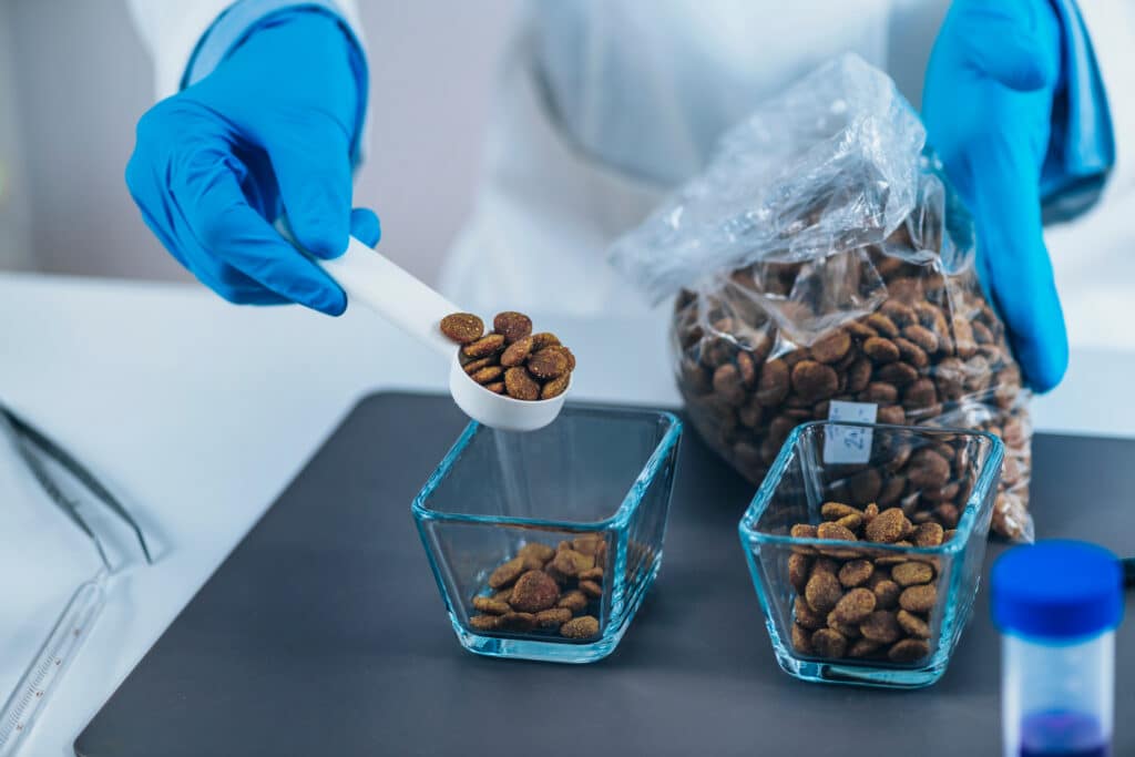 Sample Preparation Of Dry Dog Food For Testing In Laboratory