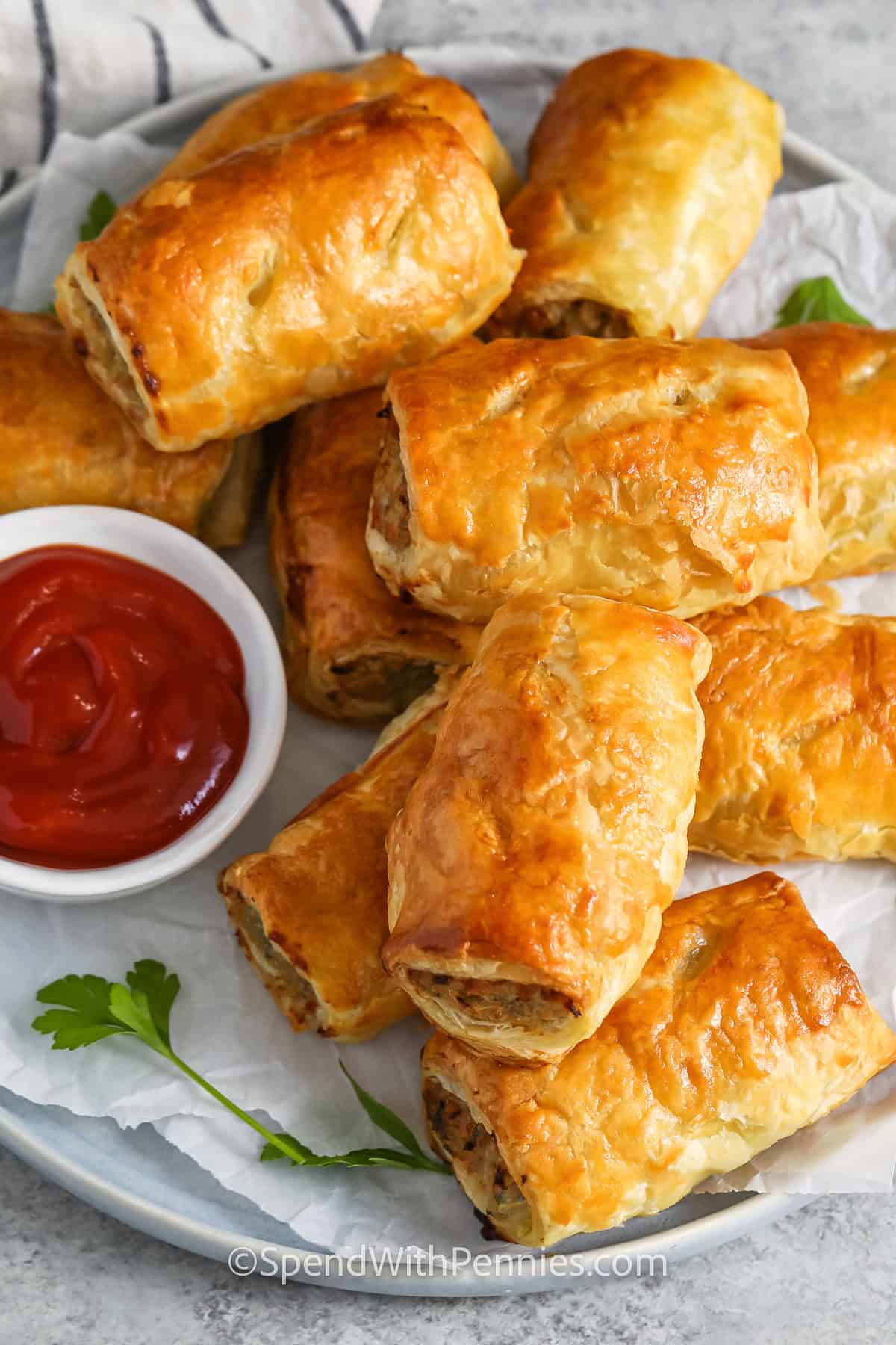 Sausage Rolls with ketchup