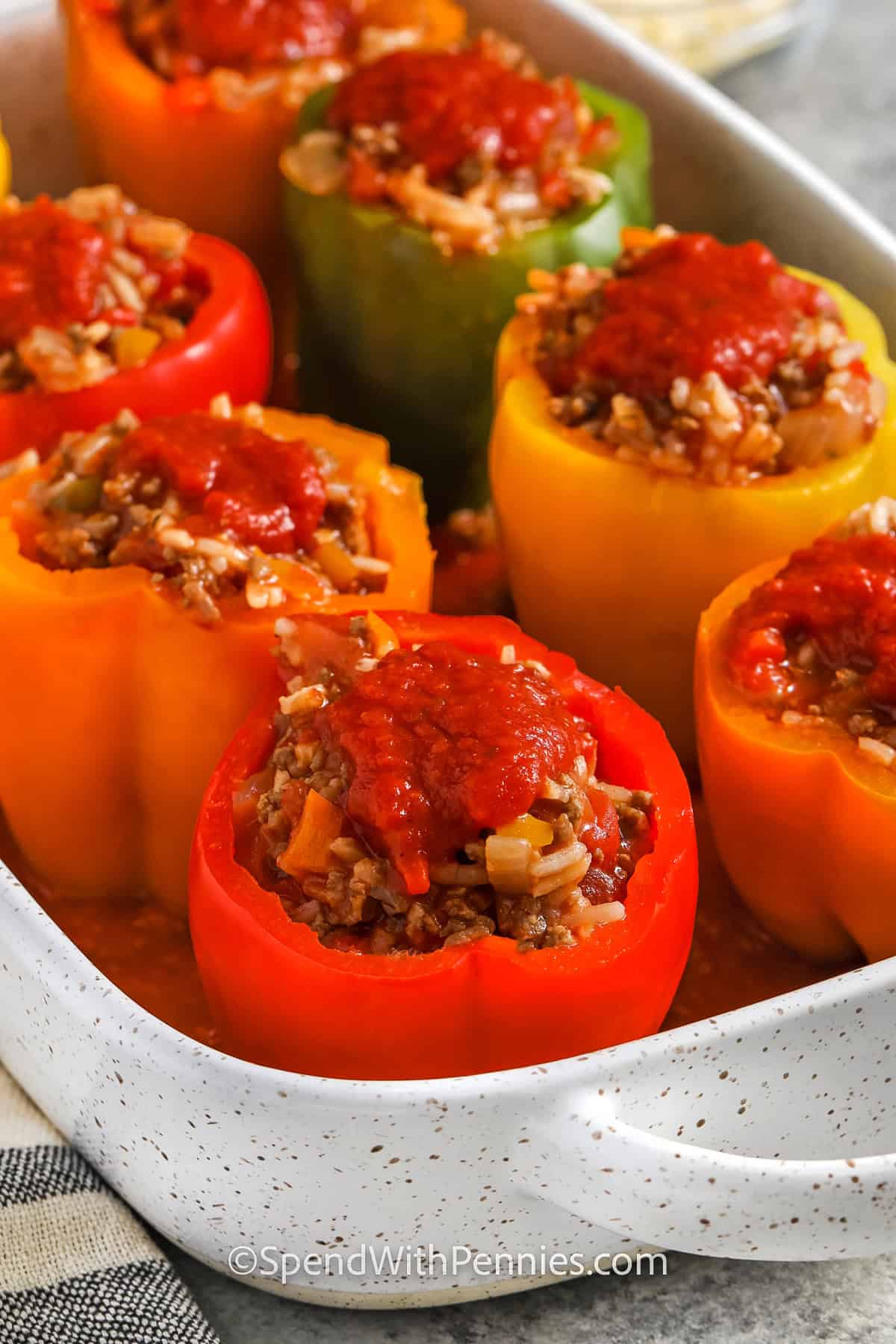 Stuffed Peppers in a dish before cooking