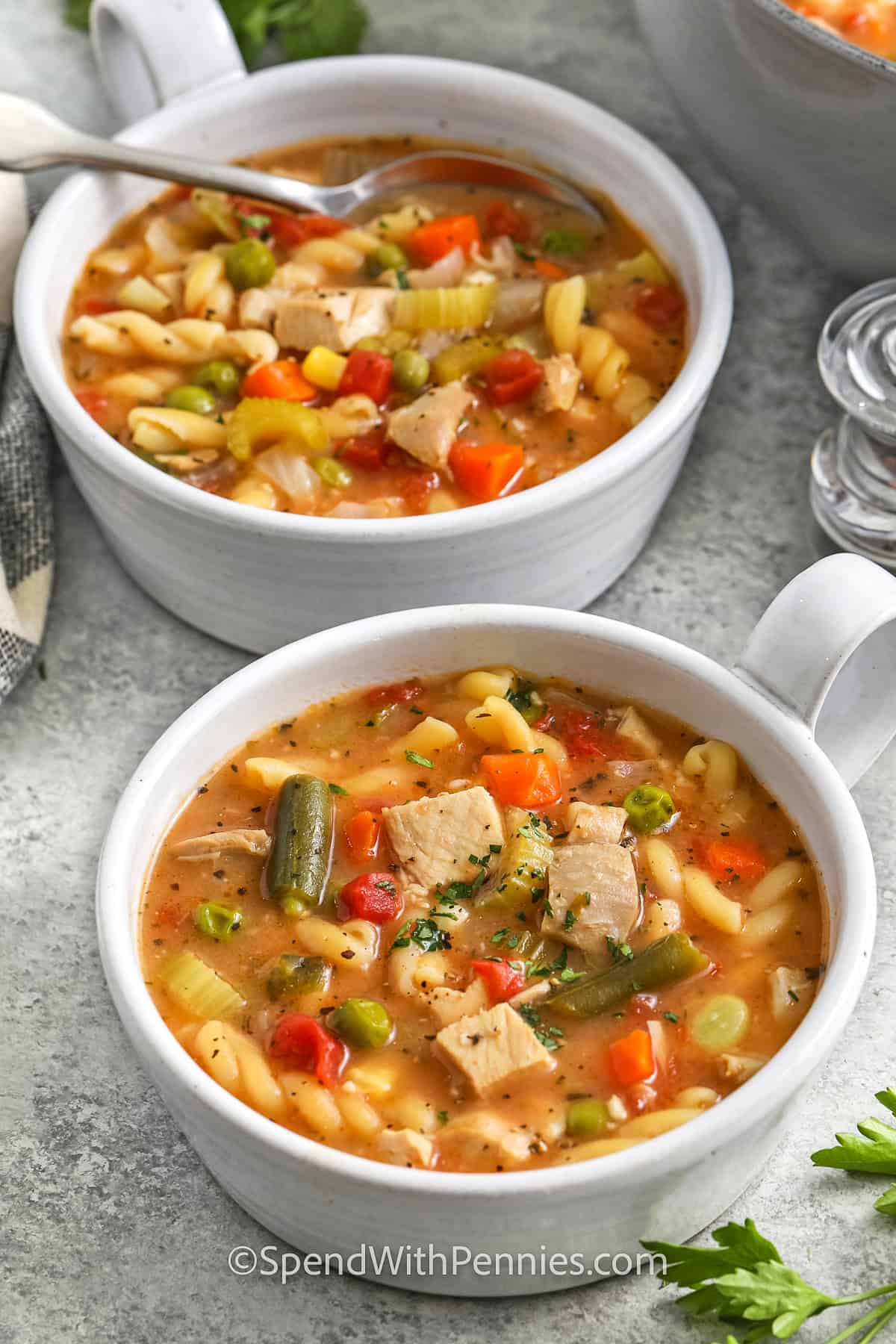 plated bowls of Turkey Vegetable Soup