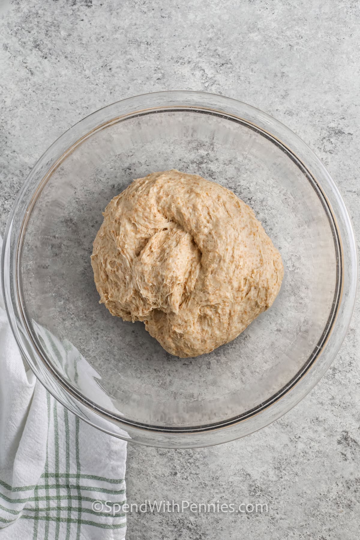 ball of Whole Wheat Bread in a bowl before rising