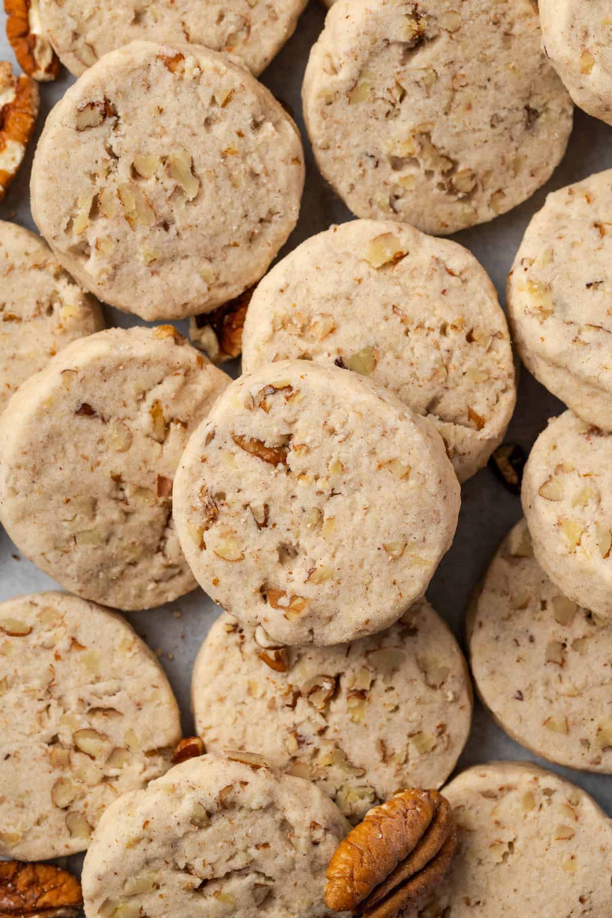 Overhead view of assorted pecan sandies.