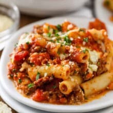 cheesy Easy Baked Ziti on a plate