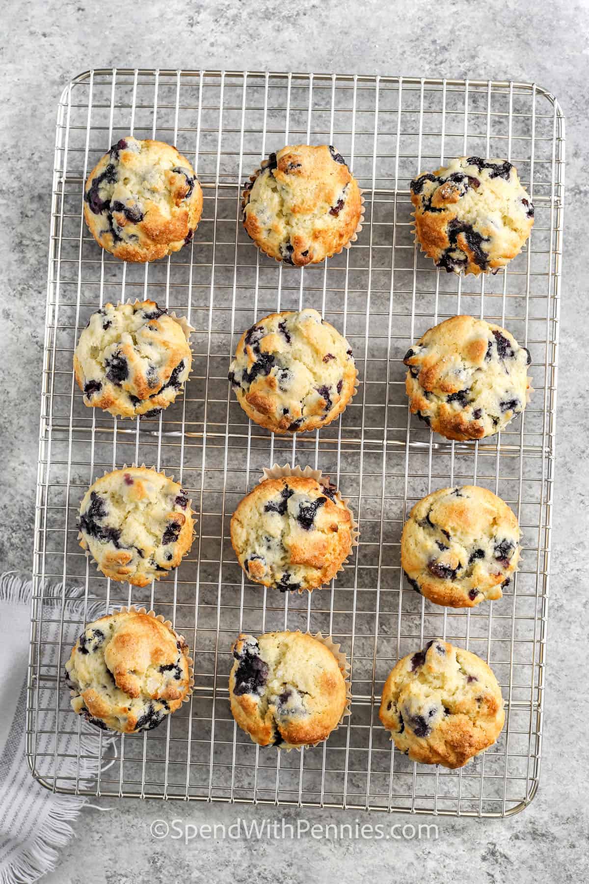 Blueberry Muffins on a cooling rack