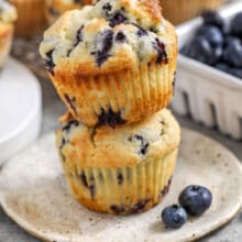 stack of Blueberry Muffins on a plate