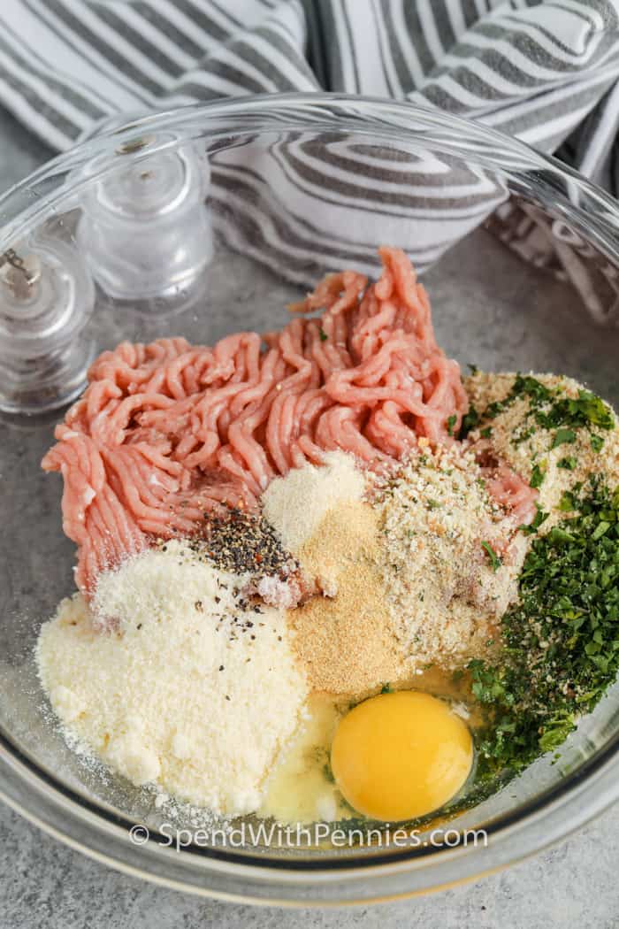 ingredients to make Chicken Meatballs in a bowl