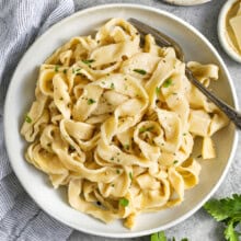 Egg Noodles on a plate with a fork