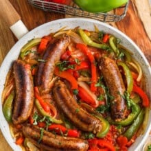 pan full of Sausage and Peppers