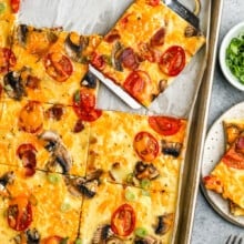 sliced Sheet Pan Eggs in the pan