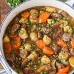 Overhead shot of Homemade Beef Stew in big pot