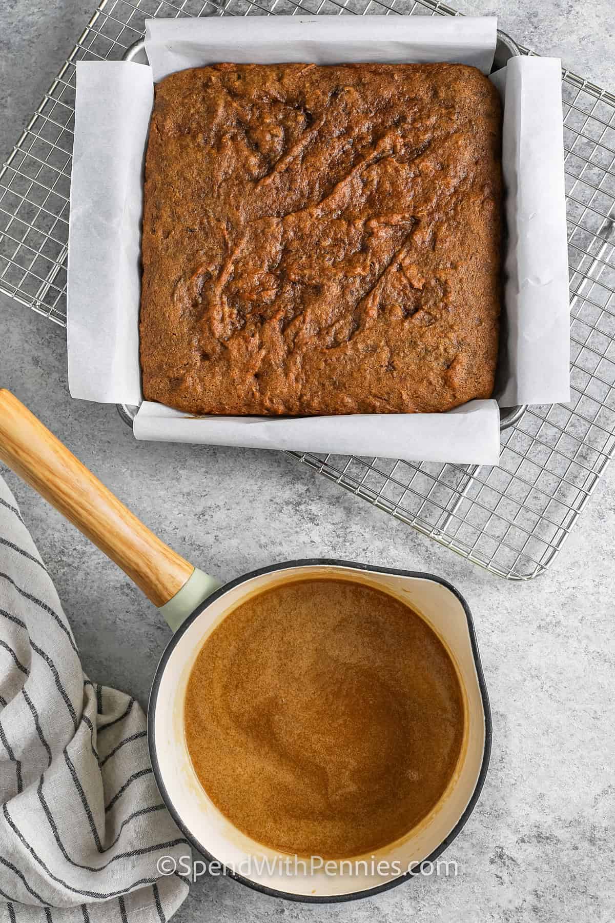 baked Sticky Toffee Pudding and a pot of toffee sauce