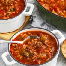 Stuffed Pepper Soup in bowls with a spoon