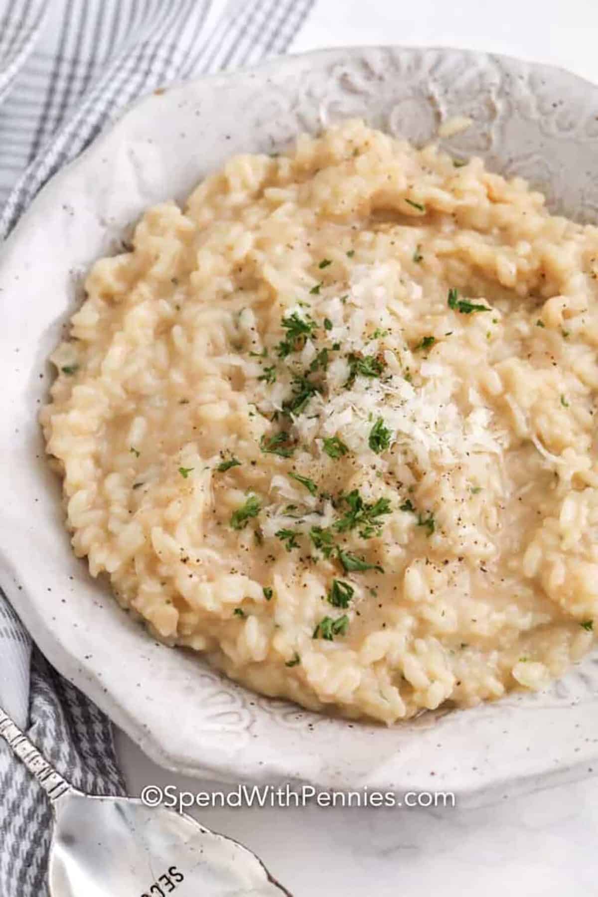 bowl of Parmesan Risotto with Parmesan on top