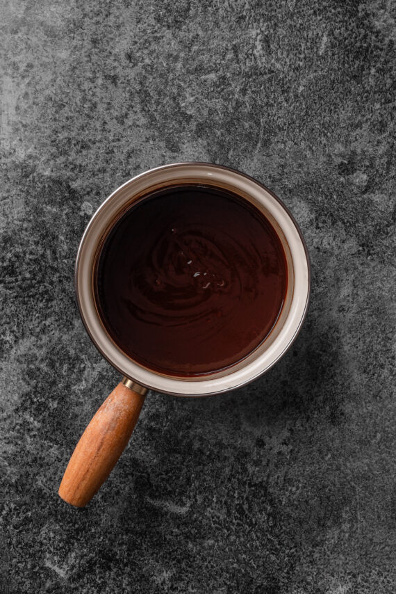 Chocolate filling in a saucepan.