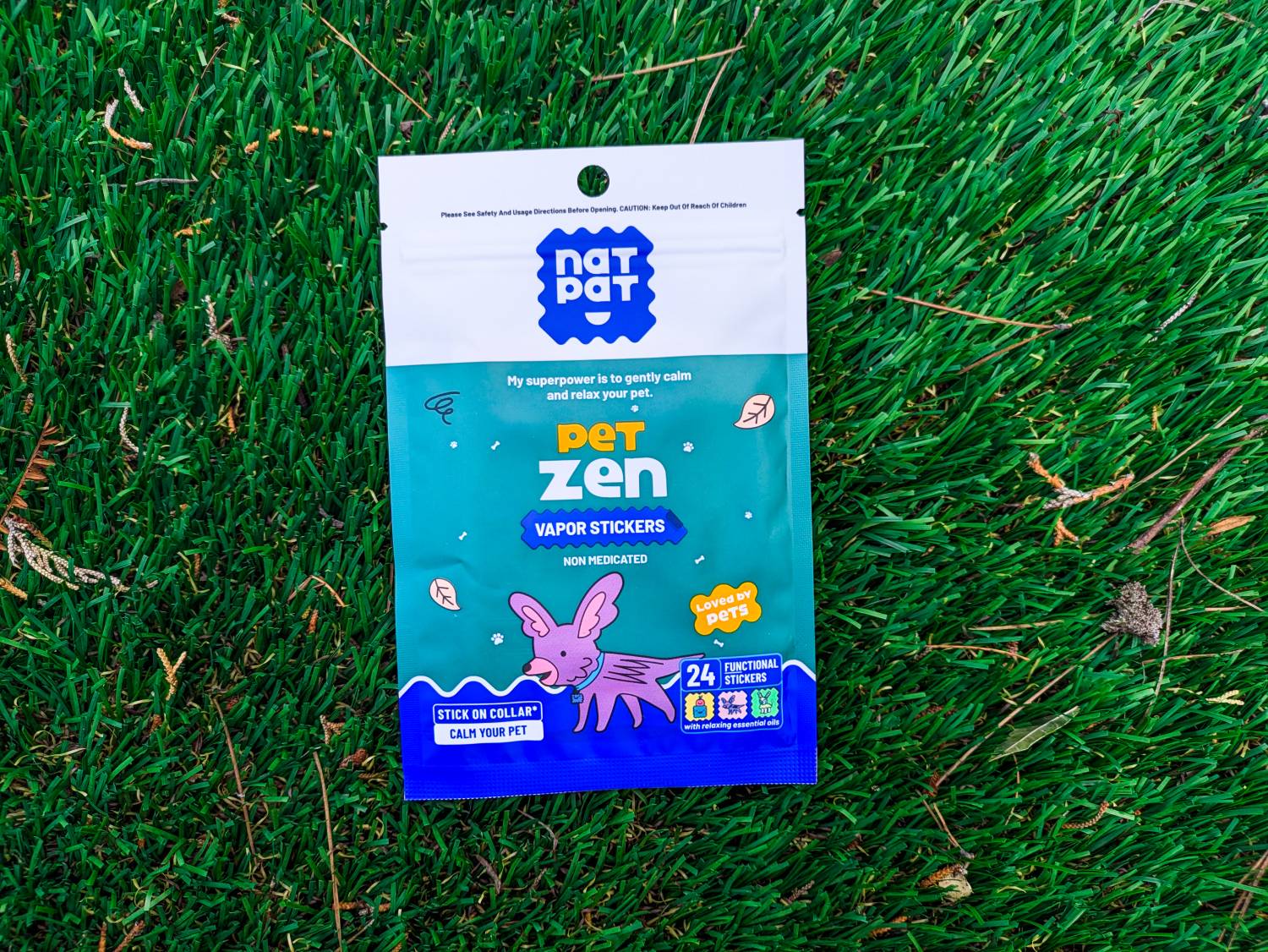 NATPAT Review - Pet Zen Vapor Stickers on grass