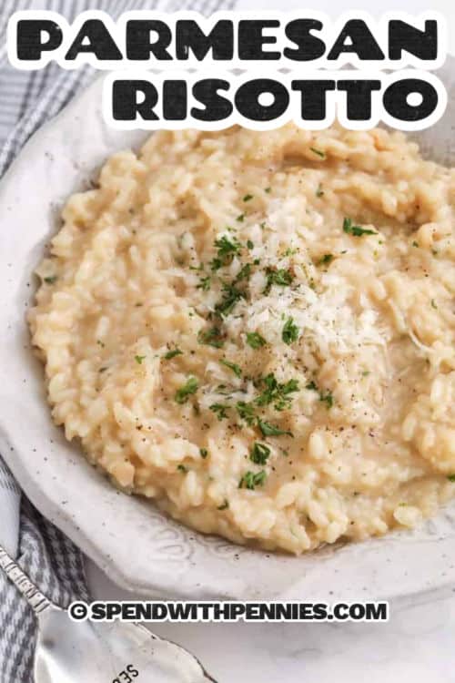 plated Parmesan Risotto with a title